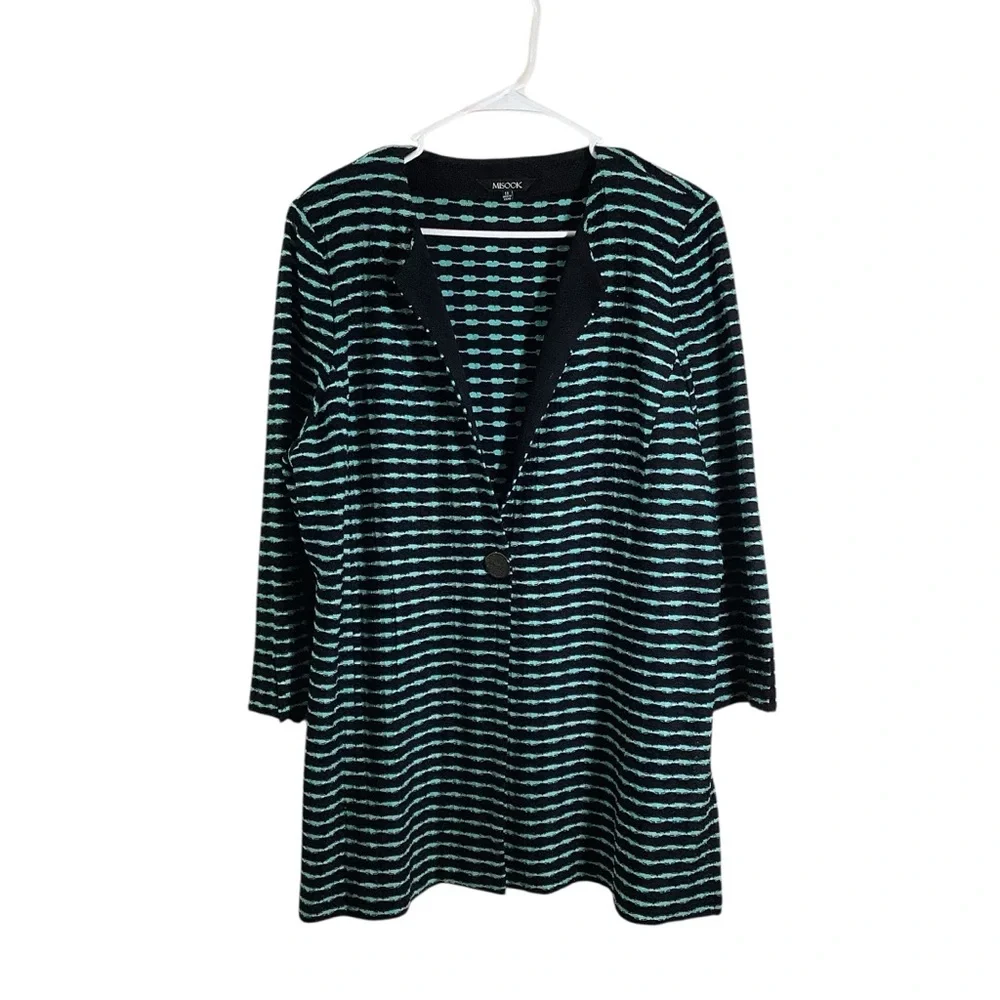 Misook Black and Teal Knit Cardigan Sweater - Picture 1 of 8